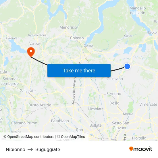 Nibionno to Buguggiate map