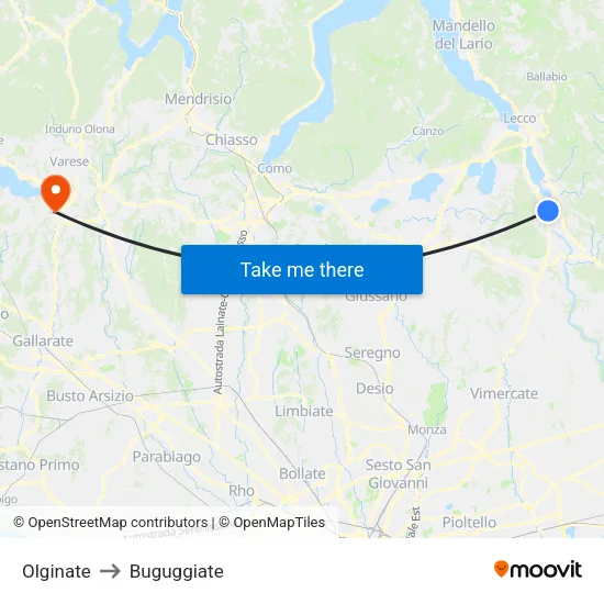 Olginate to Buguggiate map