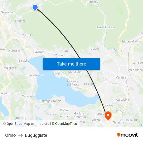 Orino to Buguggiate map