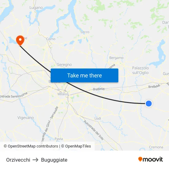 Orzivecchi to Buguggiate map
