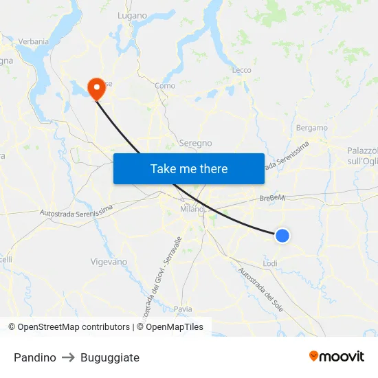 Pandino to Buguggiate map