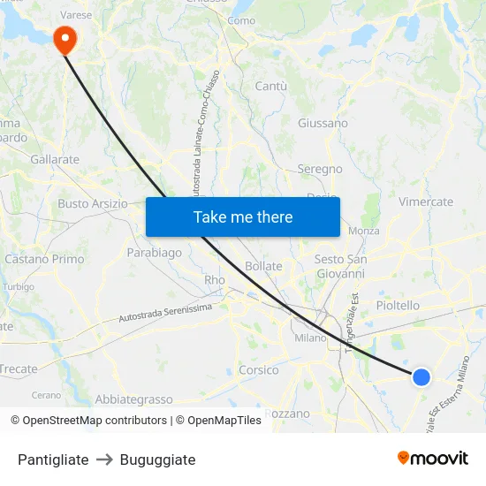 Pantigliate to Buguggiate map