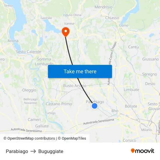 Parabiago to Buguggiate map