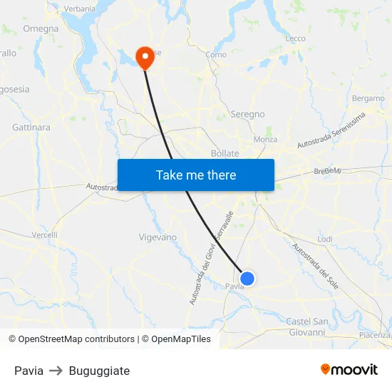 Pavia to Buguggiate map