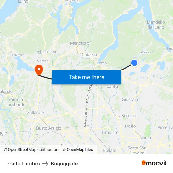 Ponte Lambro to Buguggiate map