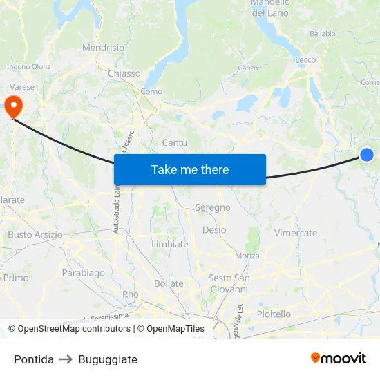 Pontida to Buguggiate map