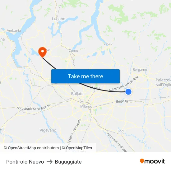 Pontirolo Nuovo to Buguggiate map