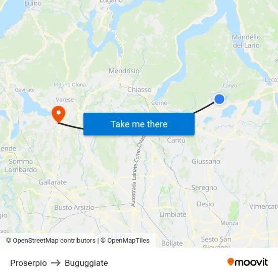 Proserpio to Buguggiate map