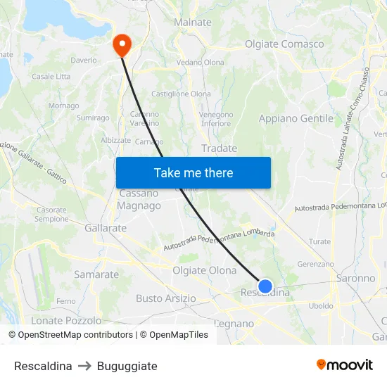 Rescaldina to Buguggiate map