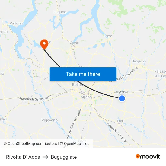 Rivolta D' Adda to Buguggiate map