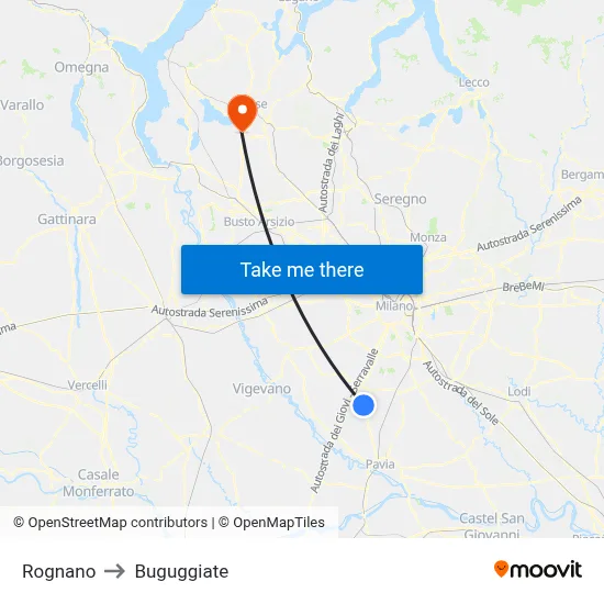 Rognano to Buguggiate map