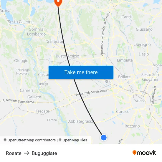 Rosate to Buguggiate map