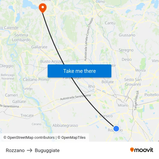 Rozzano to Buguggiate map