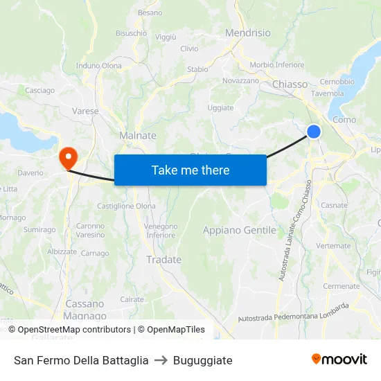 San Fermo Della Battaglia to Buguggiate map