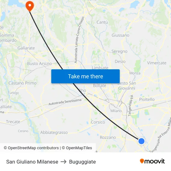 San Giuliano Milanese to Buguggiate map