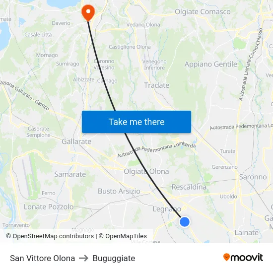 San Vittore Olona to Buguggiate map