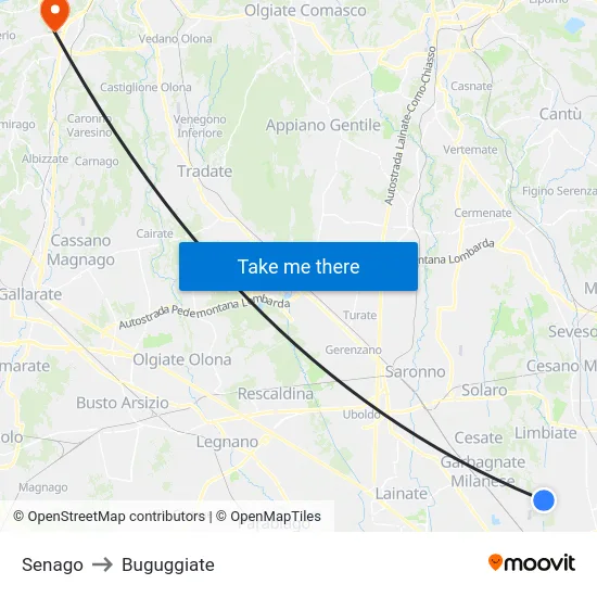 Senago to Buguggiate map