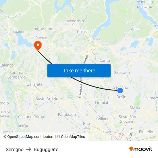 Seregno to Buguggiate map