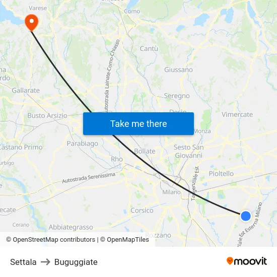 Settala to Buguggiate map