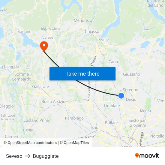 Seveso to Buguggiate map