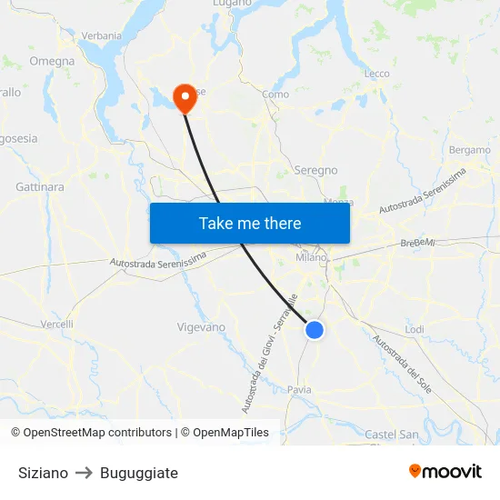 Siziano to Buguggiate map