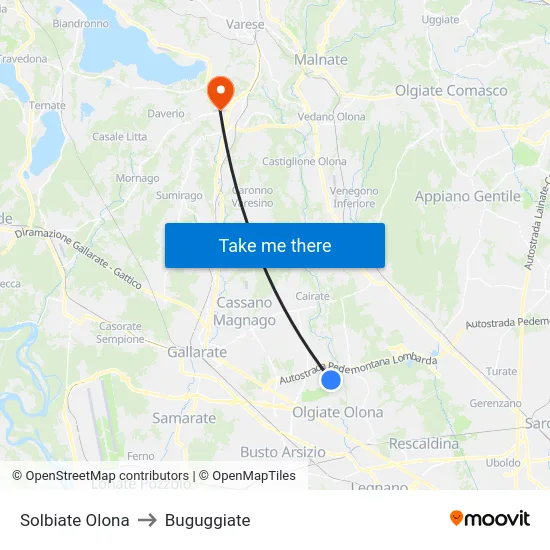 Solbiate Olona to Buguggiate map