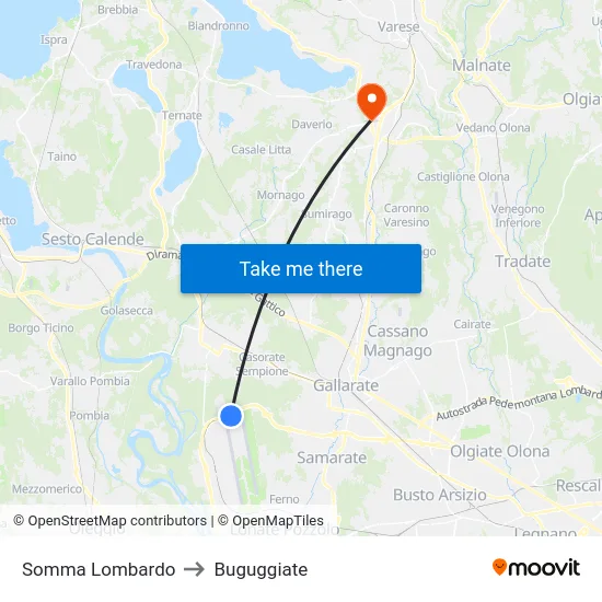 Somma Lombardo to Buguggiate map