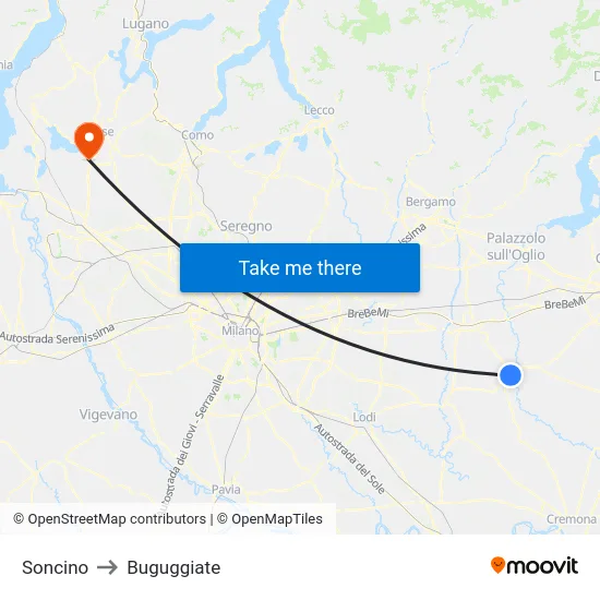 Soncino to Buguggiate map