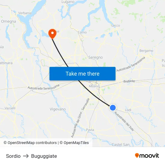 Sordio to Buguggiate map