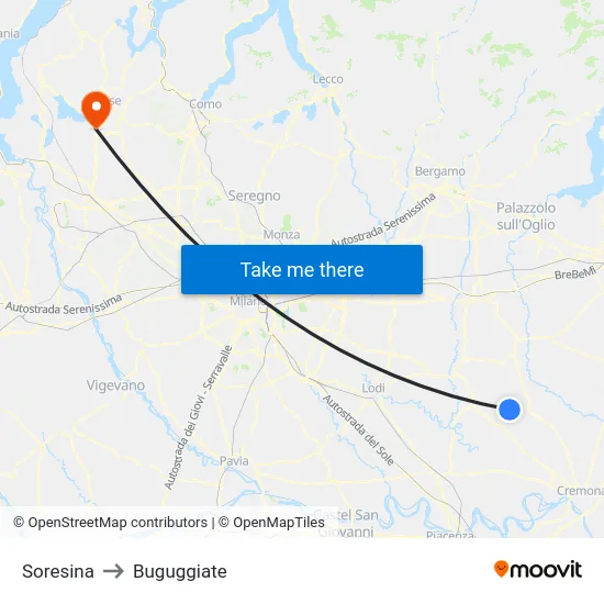 Soresina to Buguggiate map