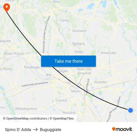 Spino D' Adda to Buguggiate map