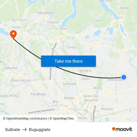Sulbiate to Buguggiate map