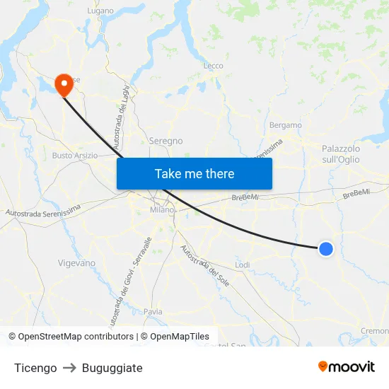 Ticengo to Buguggiate map