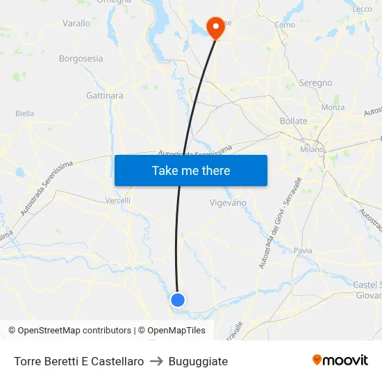 Torre Beretti e Castellaro to Buguggiate map