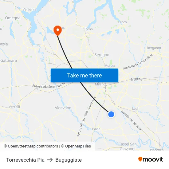 Torrevecchia Pia to Buguggiate map