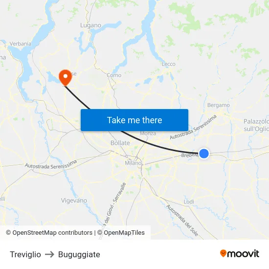 Treviglio to Buguggiate map