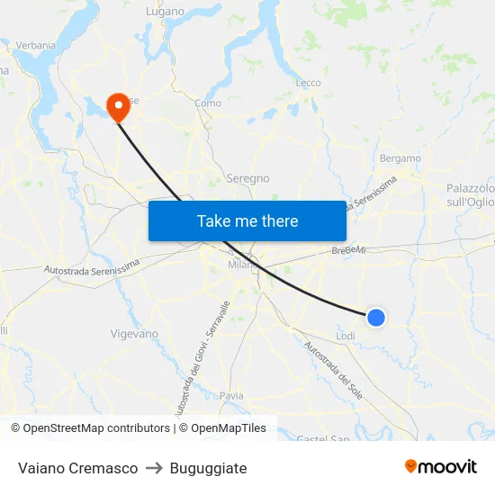 Vaiano Cremasco to Buguggiate map