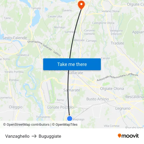 Vanzaghello to Buguggiate map