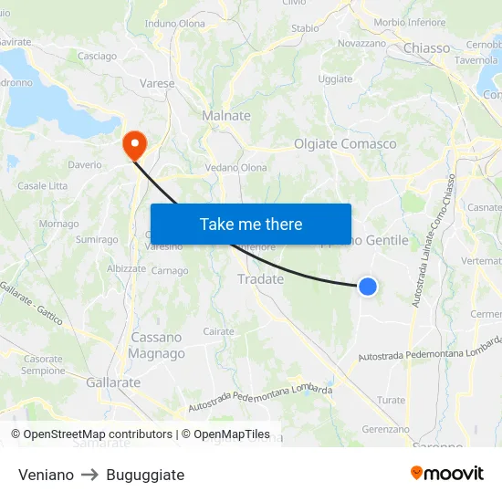 Veniano to Buguggiate map
