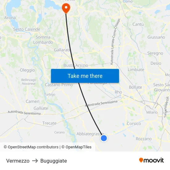 Vermezzo to Buguggiate map