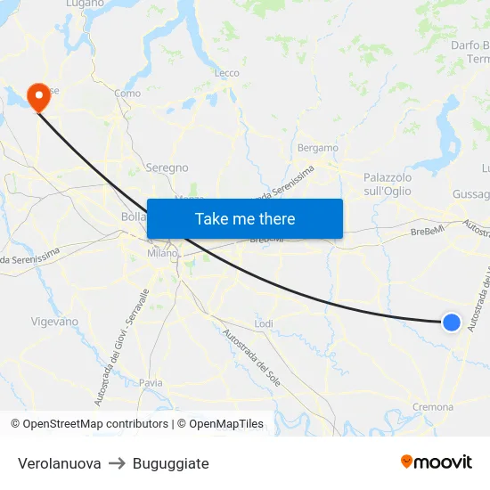 Verolanuova to Buguggiate map
