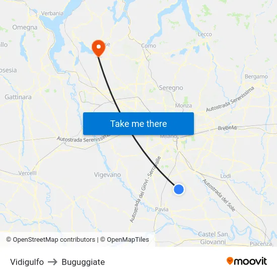 Vidigulfo to Buguggiate map