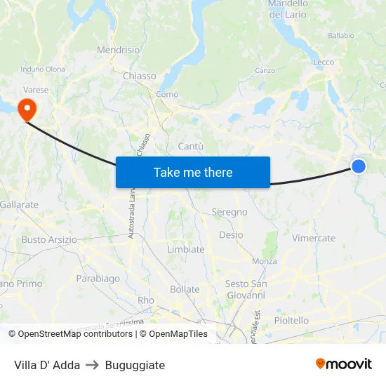 Villa D' Adda to Buguggiate map