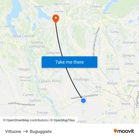 Vittuone to Buguggiate map