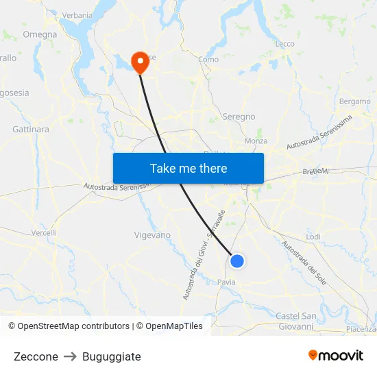 Zeccone to Buguggiate map
