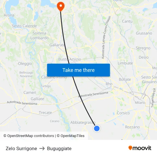 Zelo Surrigone to Buguggiate map