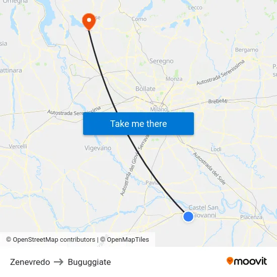 Zenevredo to Buguggiate map