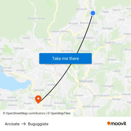 Arcisate to Buguggiate map