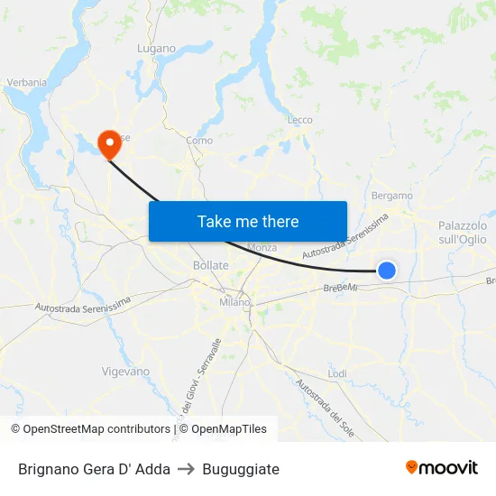 Brignano Gera D' Adda to Buguggiate map