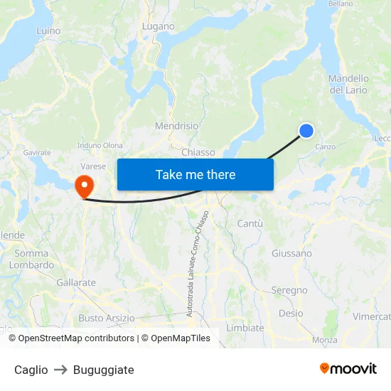 Caglio to Buguggiate map